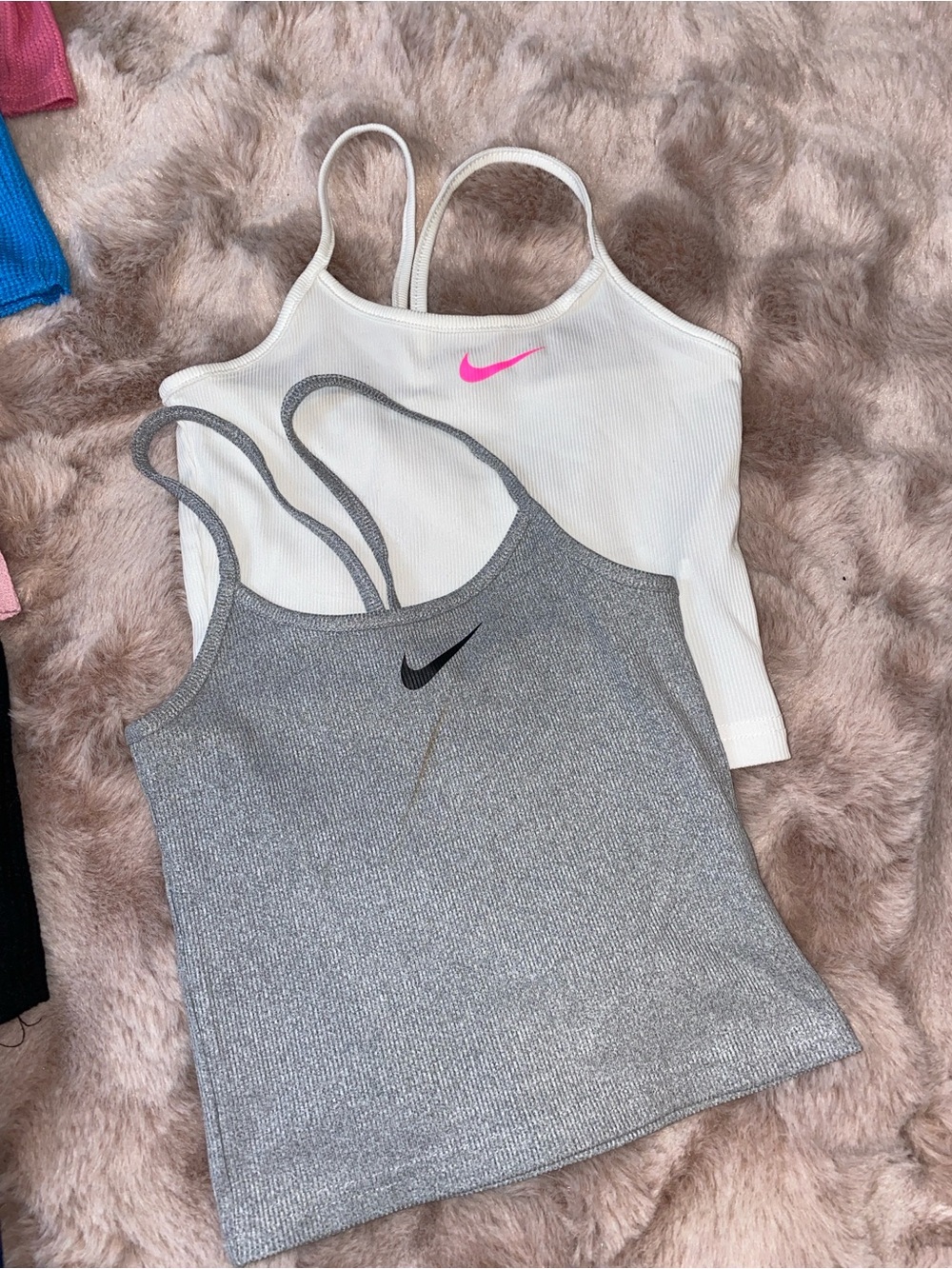Nike Women's Ribbed Tank Duo — White with Pink Swoosh & Gray